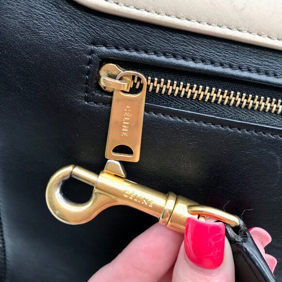 Celine Beige & Black Calfskin Trapeze Convertible Satchel - Picture 11 of 12